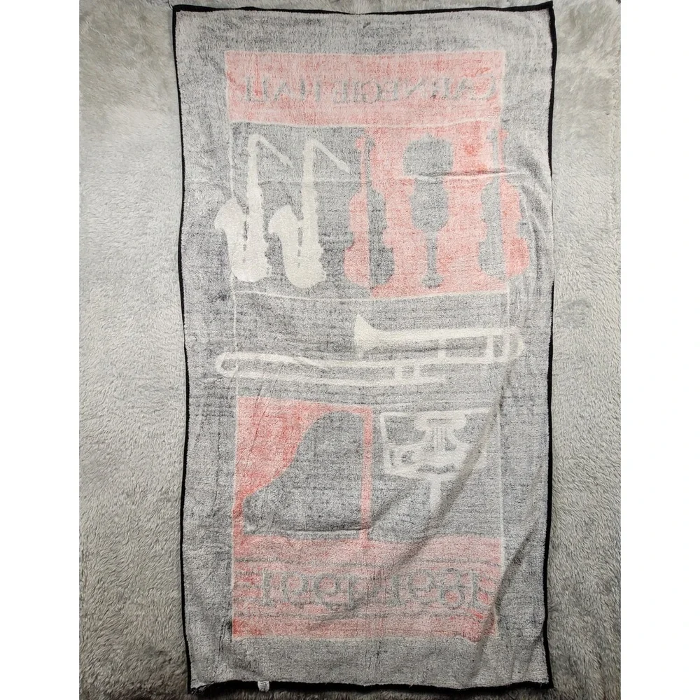 Carnegie Hall Centennial Beach Towel Black Red Music Instruments 31x59